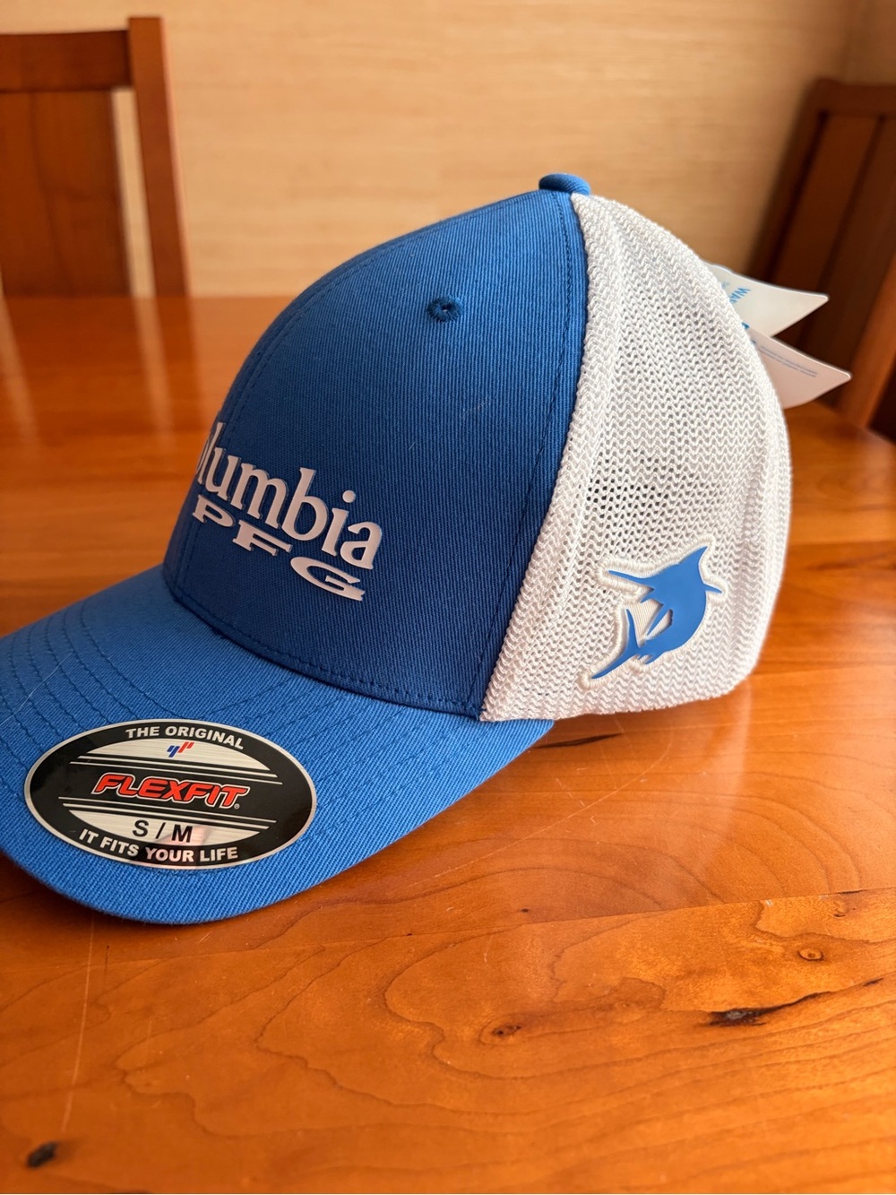 Columbia Blue and White PFG Flexfit Trucker Hat